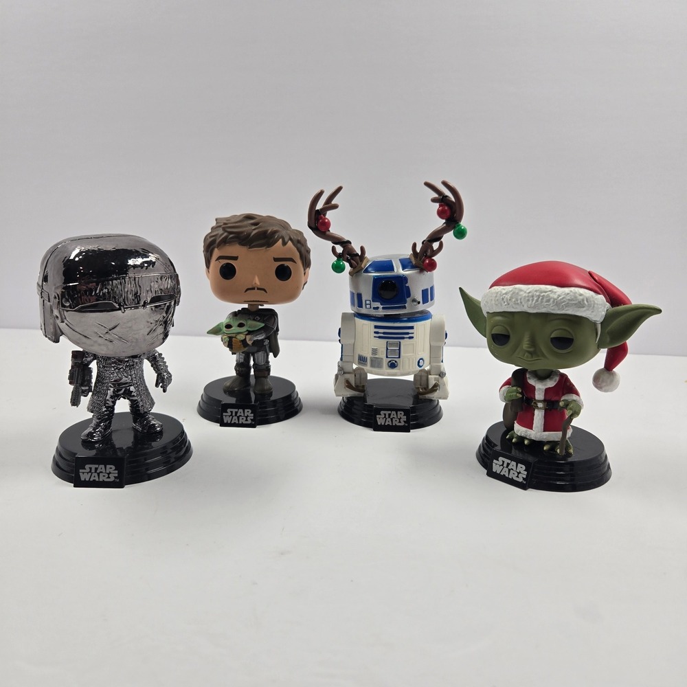 Funko Pop Star Wars Lot Mandalorian R2-D2 Grogu Santa Yoda Chrome